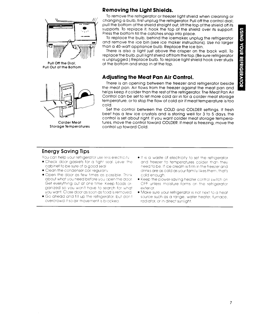 Whirlpool EHD251CMWR0 warranty Removing the light Shields, Adjusting the Meat Pan Air Control 