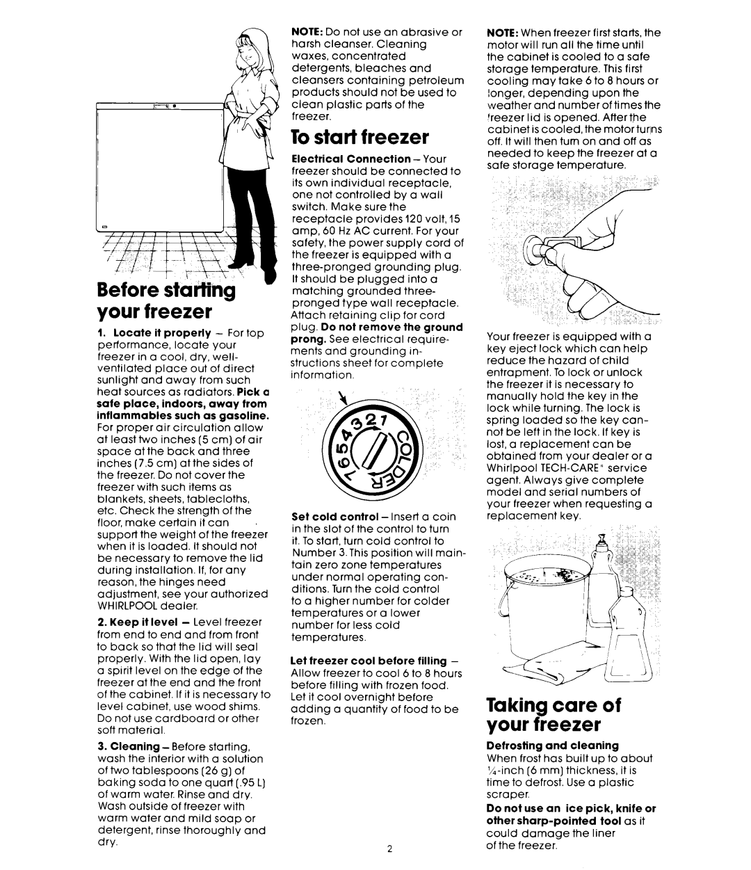 Whirlpool EHH-150CW manual Before Your freezer, To start freezer, Taking care of your freezer 