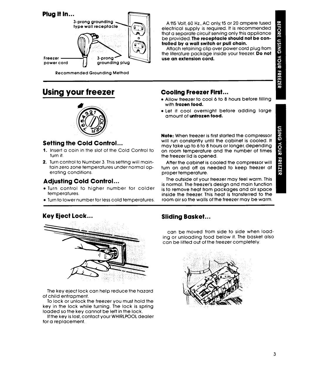 Whirlpool EH120CXL, EHISOCXL warranty Using your freezer 