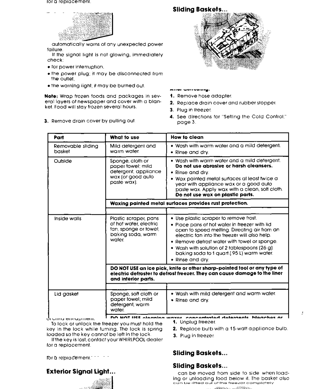 Whirlpool EHISOFXL, EH23OcXL, EHi270FXL, EH180FXL warranty Cleaning your freezer 