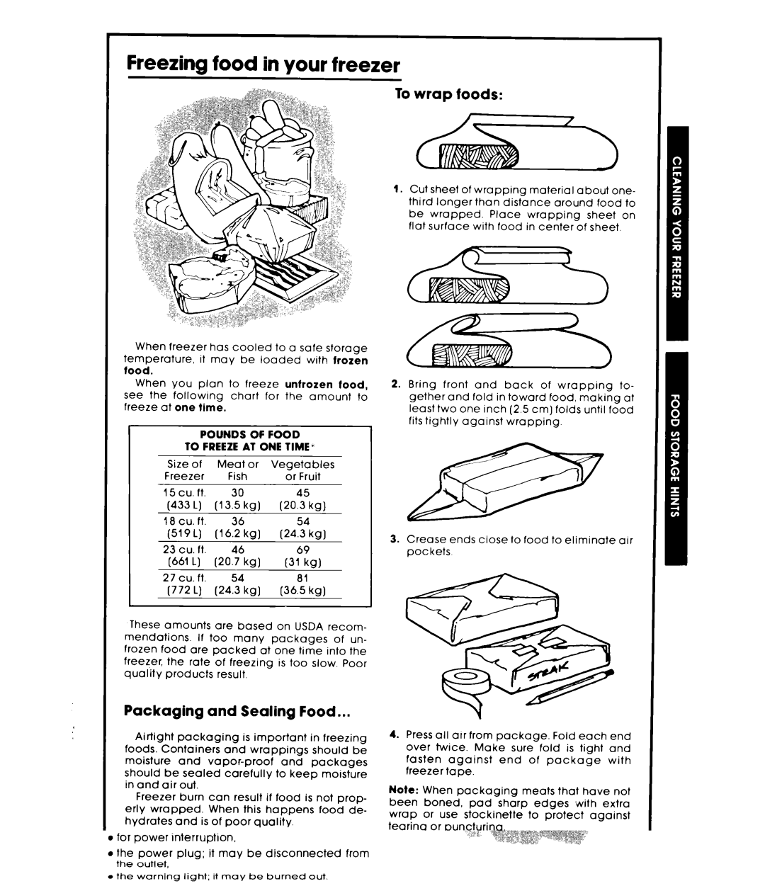 Whirlpool EH23OcXL, EHISOFXL, EHi270FXL, EH180FXL Freezing food in your freezer, To wrap foods, Packaging and Sealing Food 