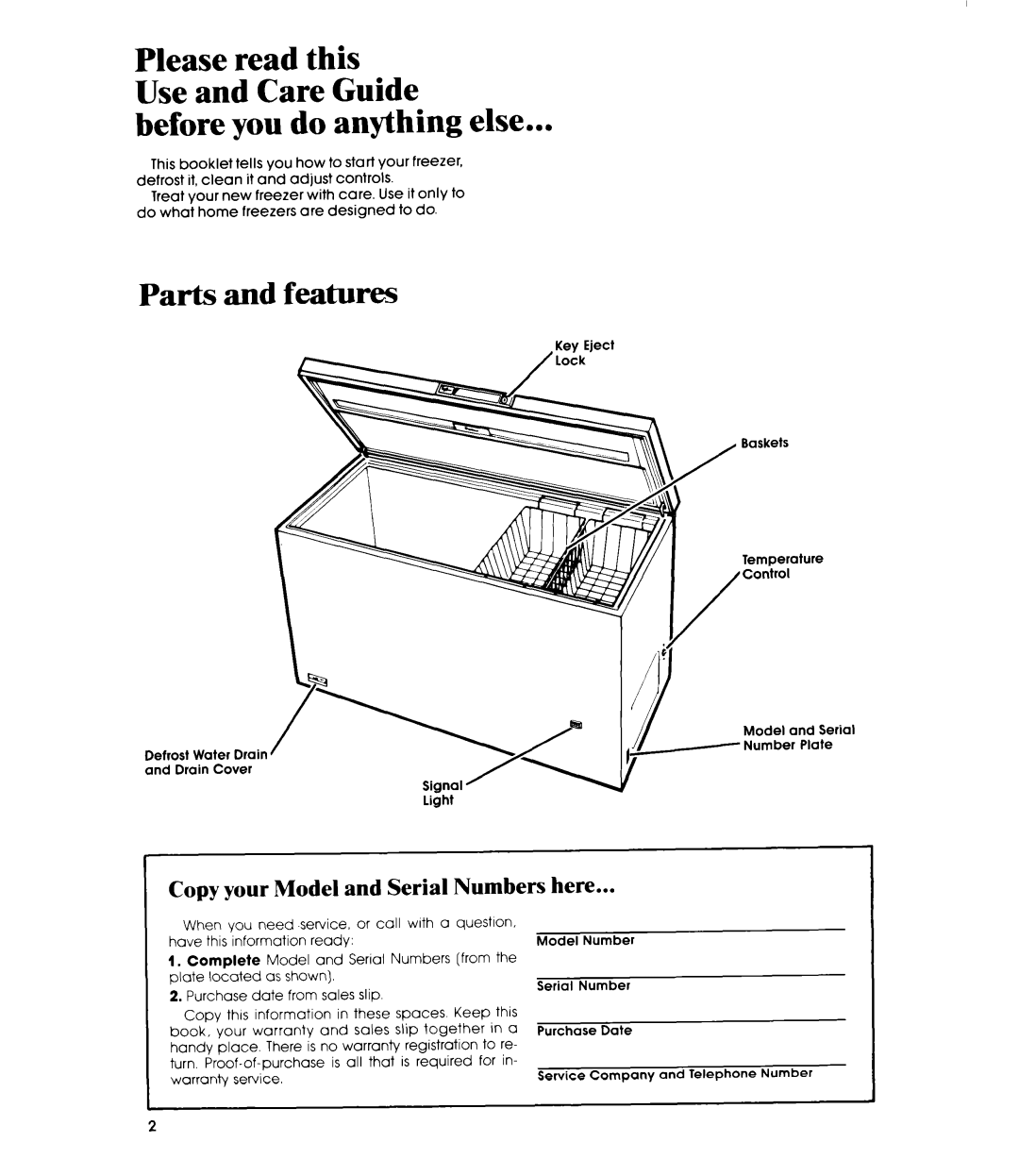 Whirlpool EH18EF, EHl5EF, EH23EF manual Before you do anything else, Copy your Model and Serial Numbers here 