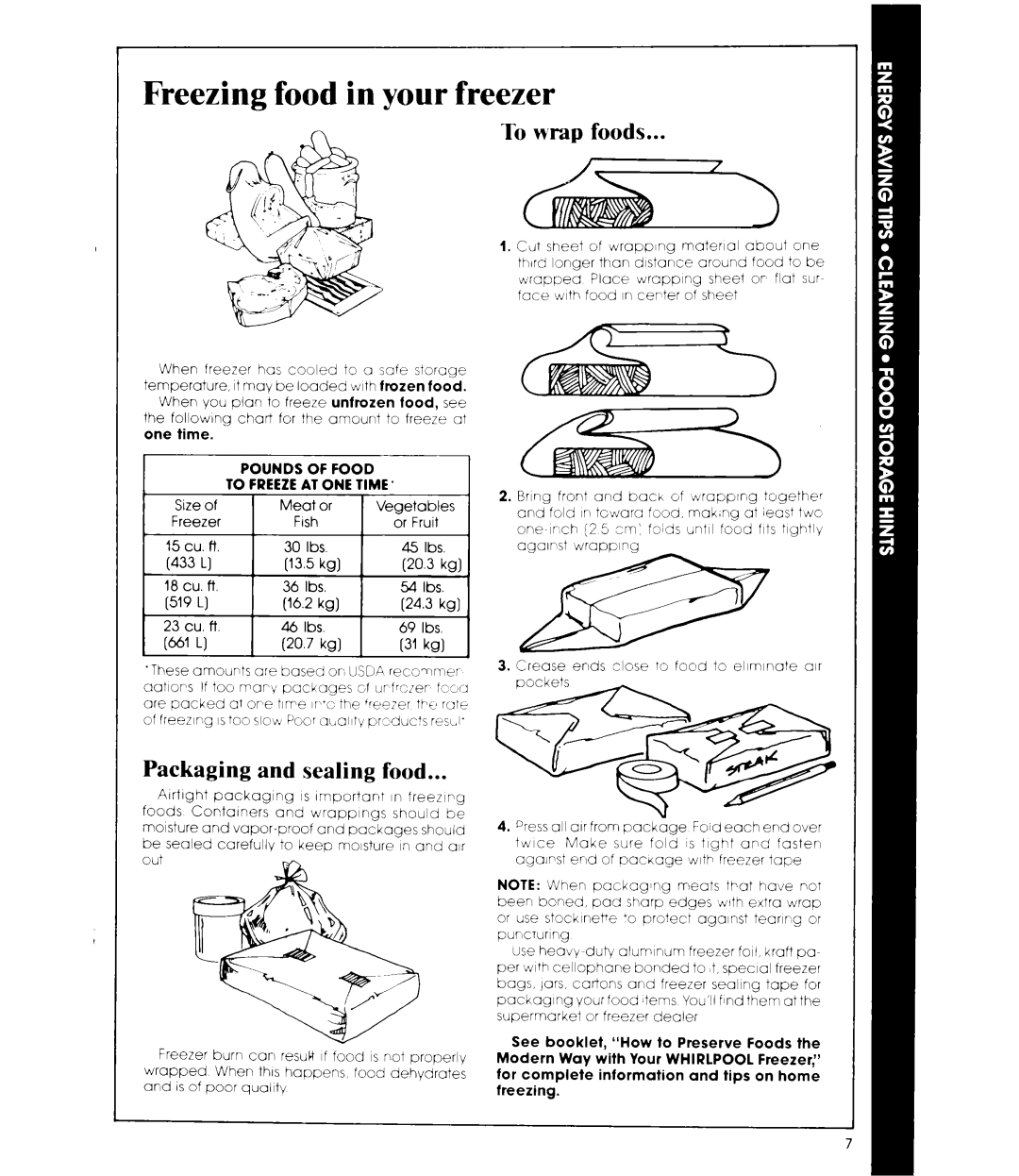 Whirlpool EH23EF, EHl5EF, EH18EF manual To wrap foods, Packaging and sealing food, One time, 13.5 kg 1 20.3 kg 