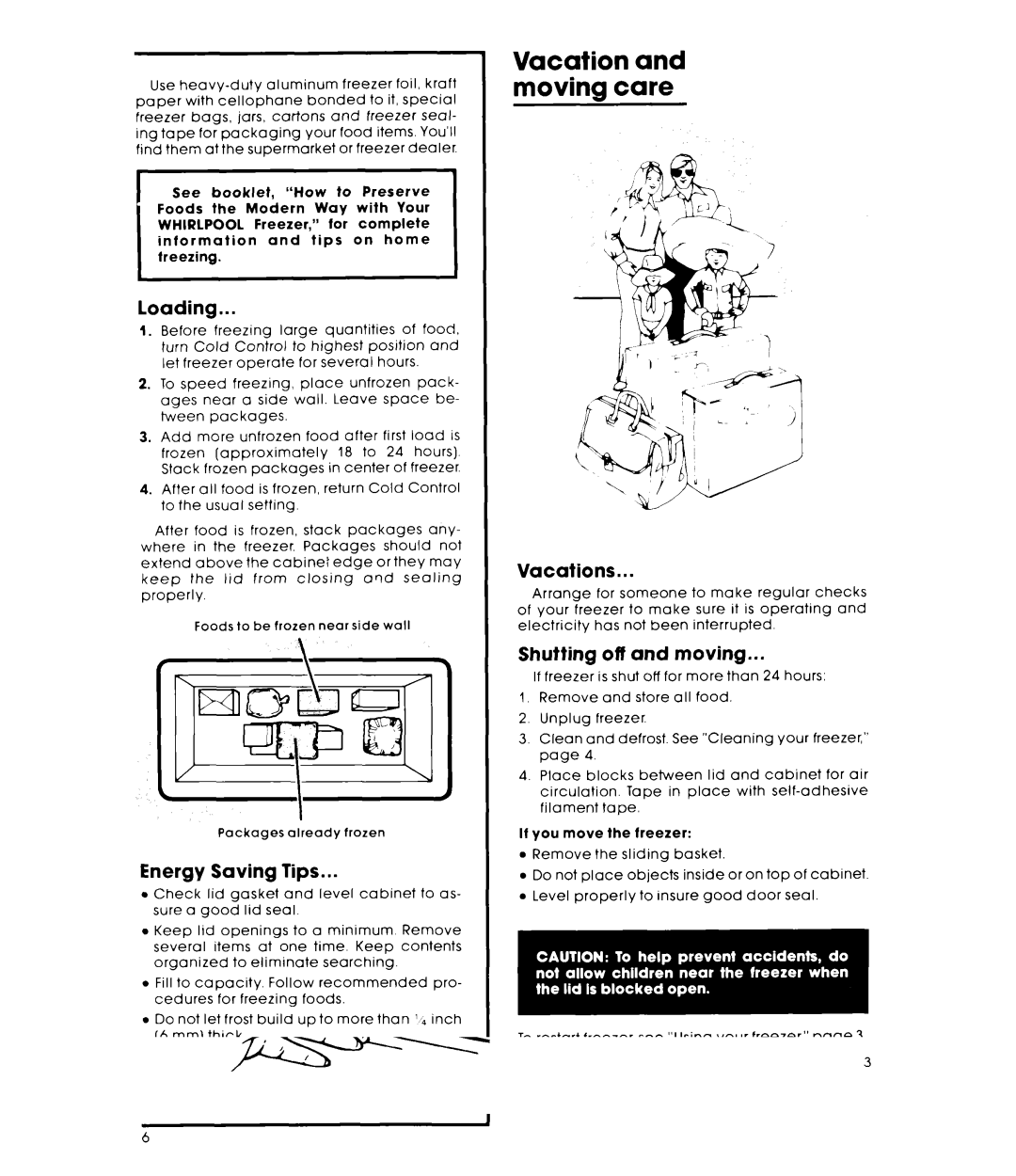 Whirlpool EHO60FXL, EHO90FXL Vacation and moving care, Loading, Energy Saving Tips, Vacations, Shutting off and moving 