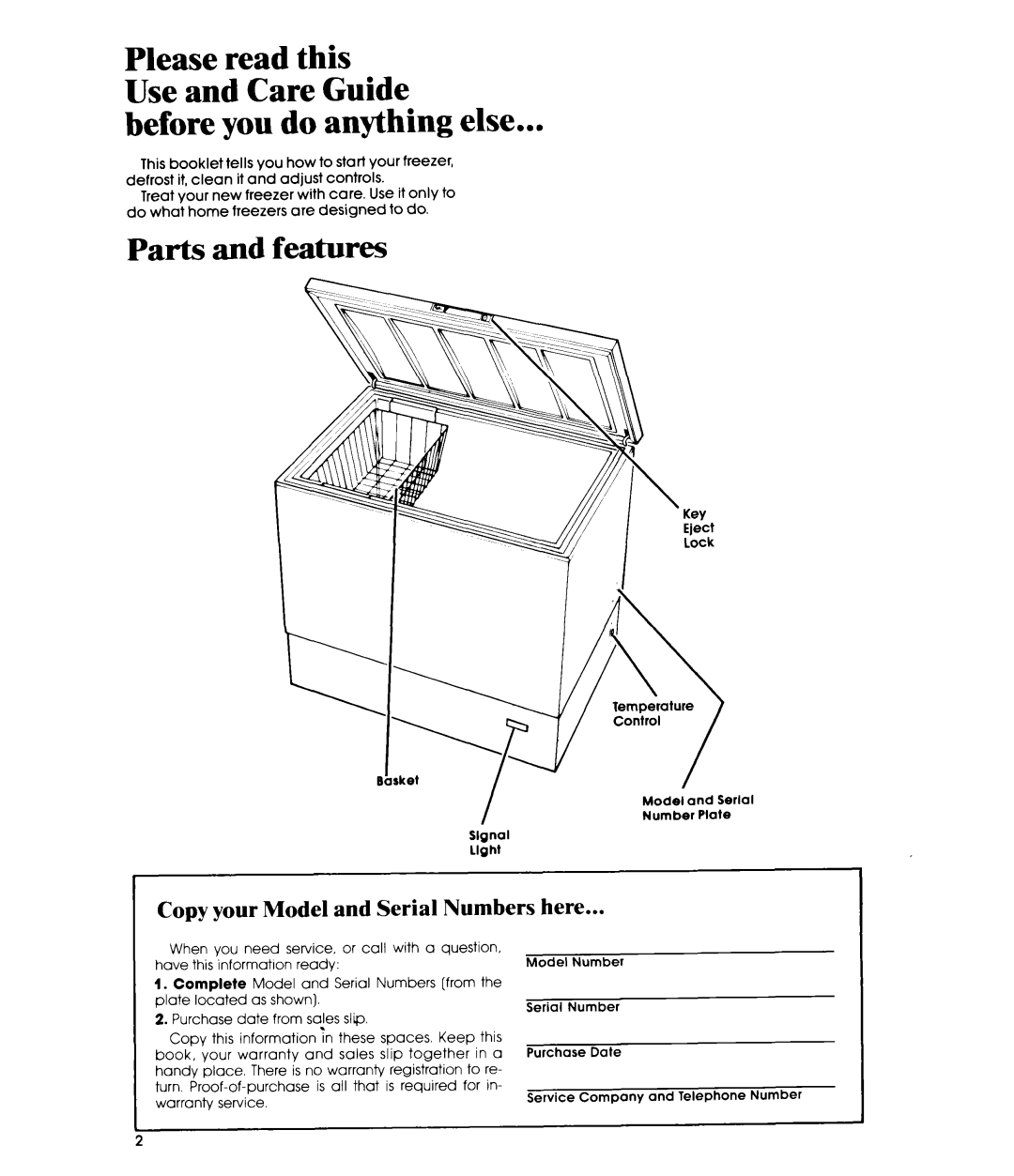 Whirlpool EHOSOF, EHOGOF manual Before you do anything else, Parts and features, Copy your Model and Serial Numbers here 