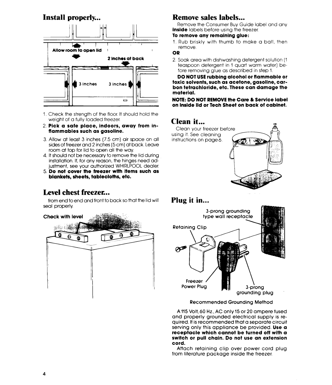 Whirlpool EHOSOF, EHOGOF manual Install, ~,l-A~L, Remove sales labels, Clean it, Freezet Plug it 