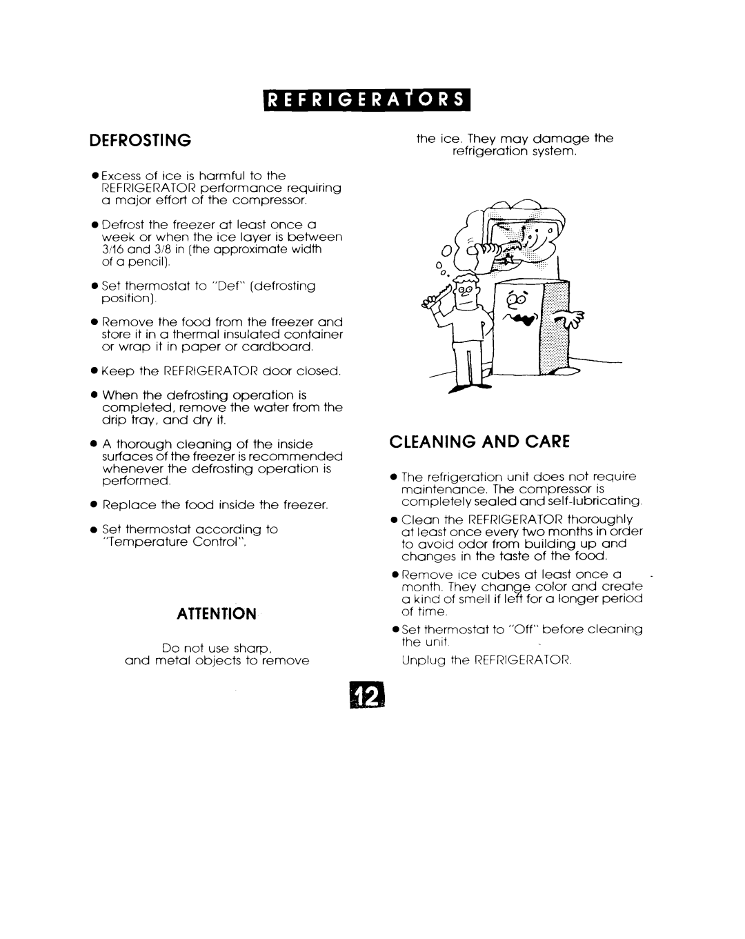 Whirlpool EL02CCXJW manual Defrosting, Cleaning and Care 