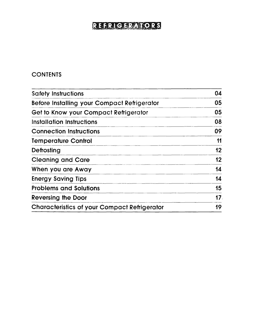 Whirlpool EL02CCXJW manual Contents 