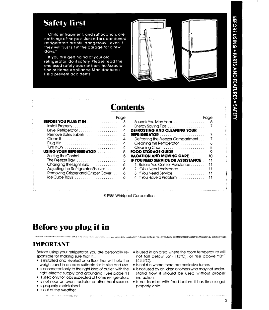 Whirlpool EL11PC manual Contents, Before you plug it 