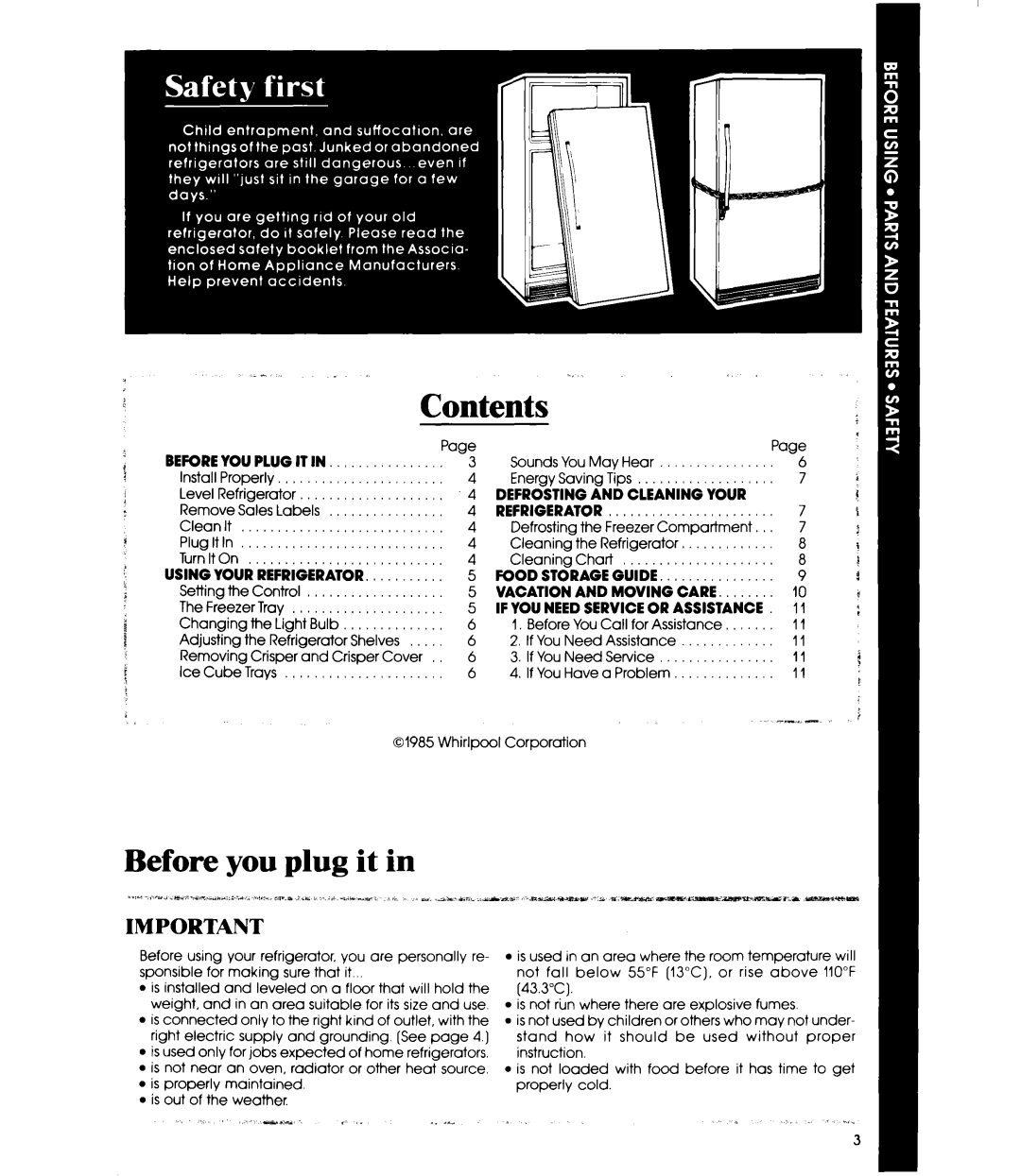 Whirlpool EL11PC manual Contents, Before you plug it in 