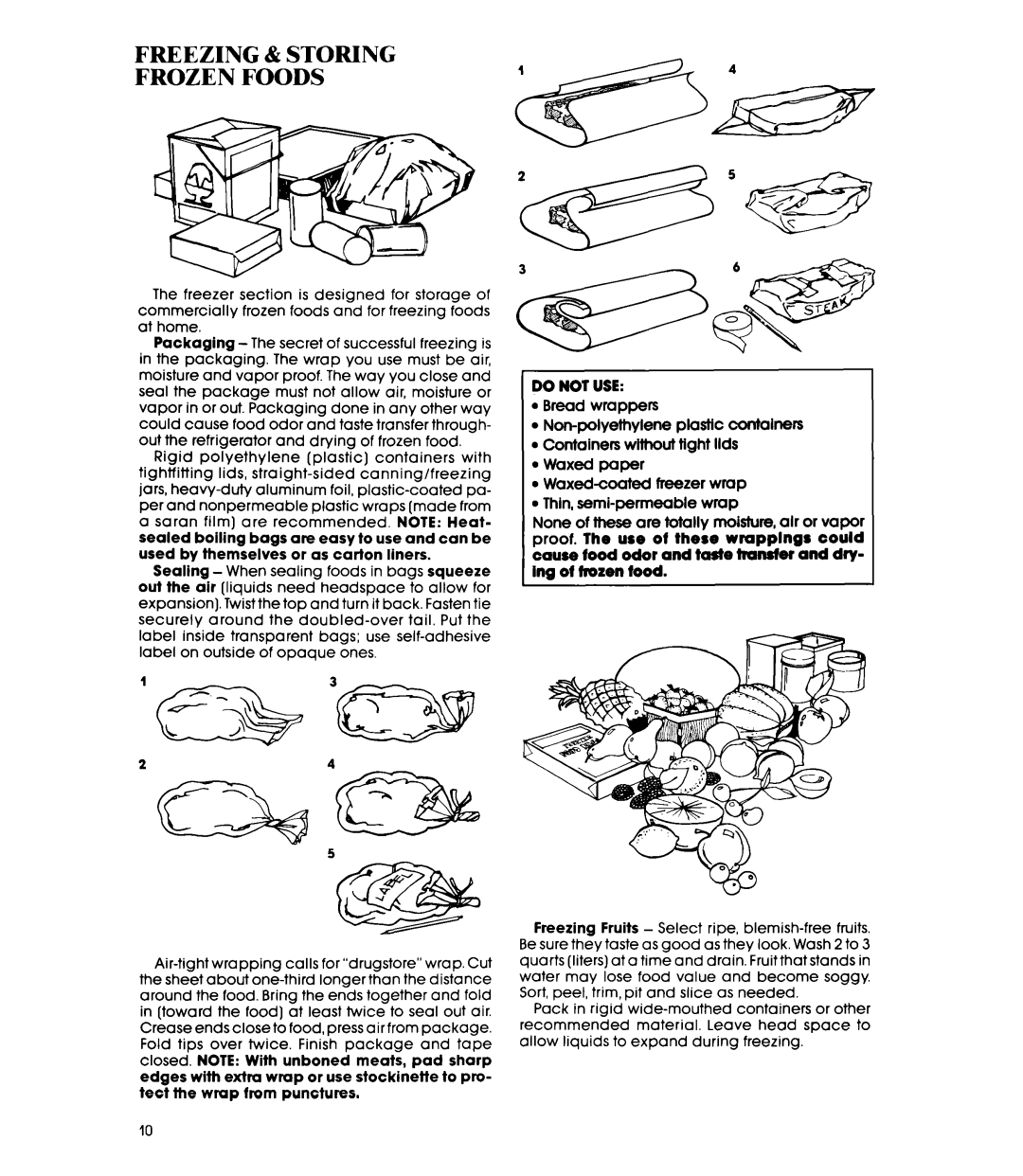 Whirlpool EL11SC, EL13SC manual Freezing & Storing Frozen Foods, l Bread wrappers, l Waxed paper, ing of frozen tood 