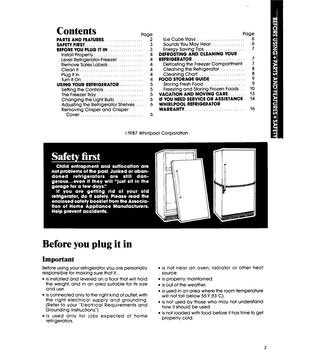 Whirlpool EL13SC, EL11SC manual Contents, Before you plug it in 