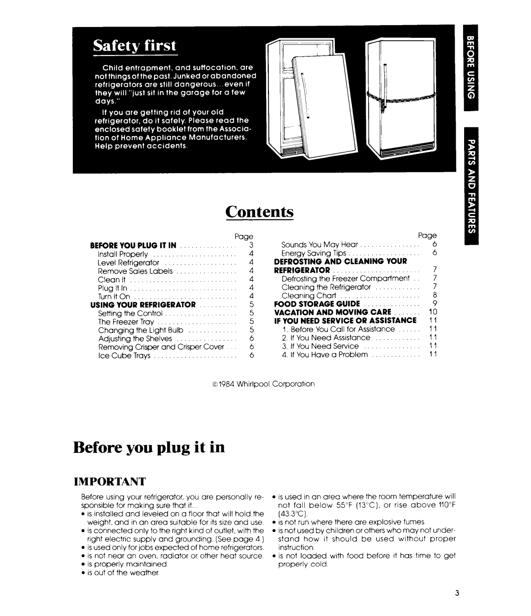 Whirlpool EL13PC manual Contents, Before you plug it 