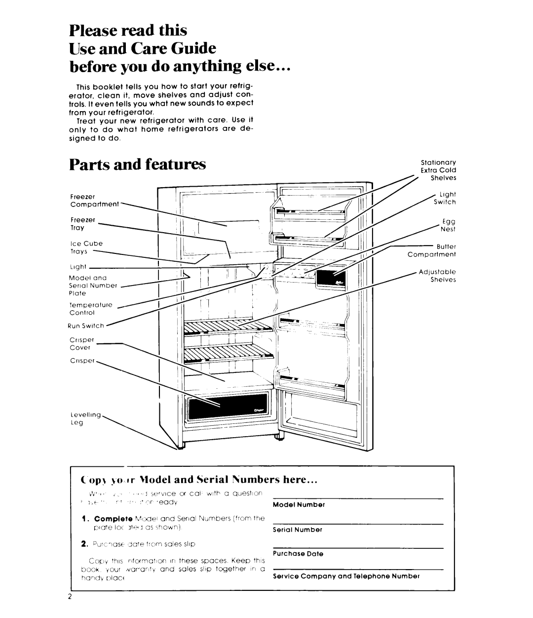 Whirlpool EL15CC manual Before you do anything else, Parts and features, Opy Model, Numbers here, ’,.# 