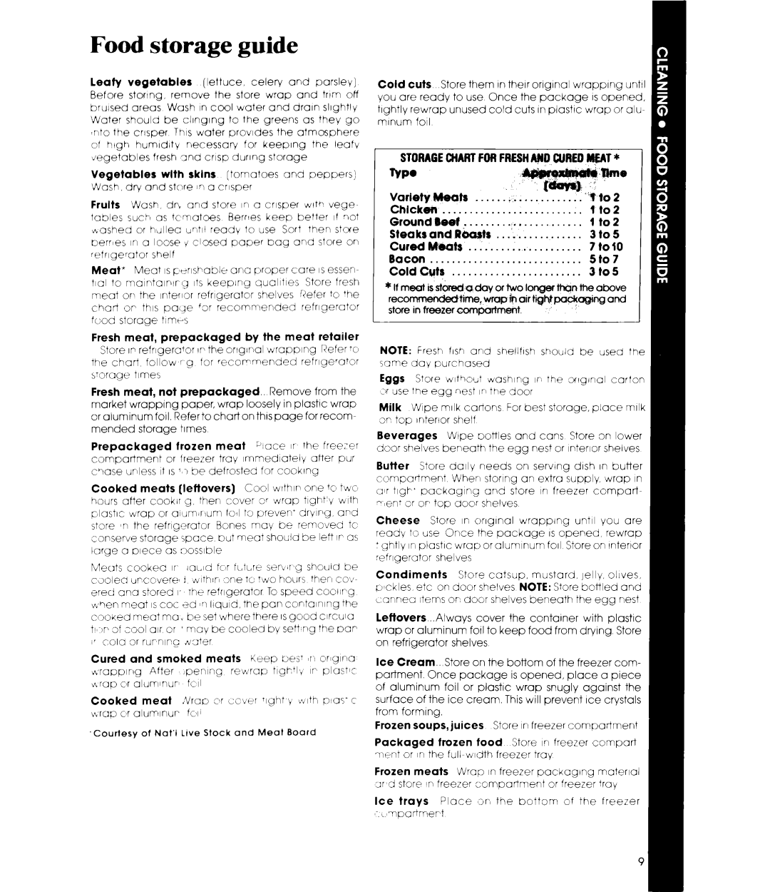 Whirlpool EL15CC manual Food storage guide, Fresh meat, prepackaged by the meat retailer, Fresh Meat 