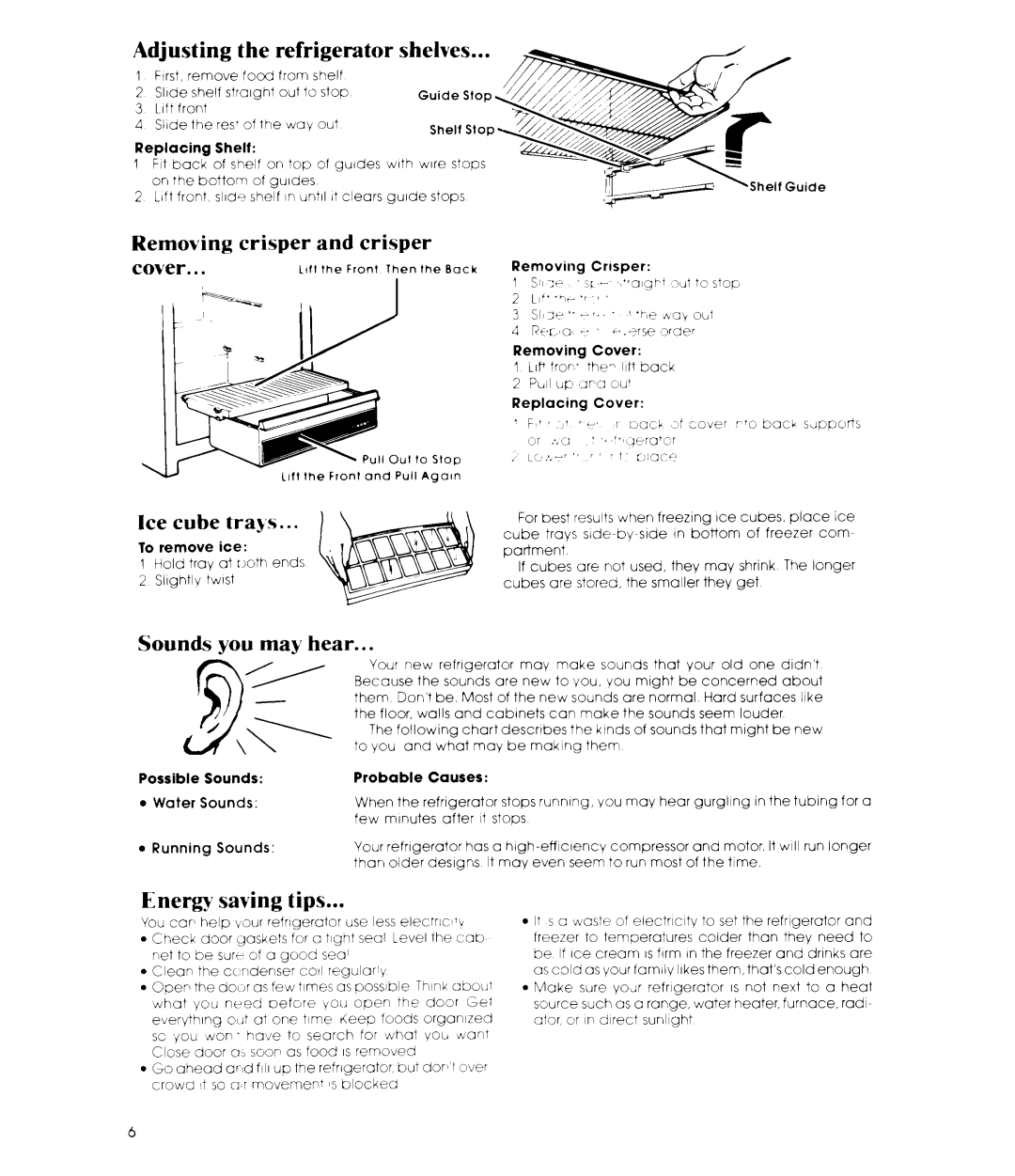 Whirlpool EL15CC manual Adjusting the refrigerator shelves, Removing, crisper and crisper, cover, Ice cube tra&‘s 
