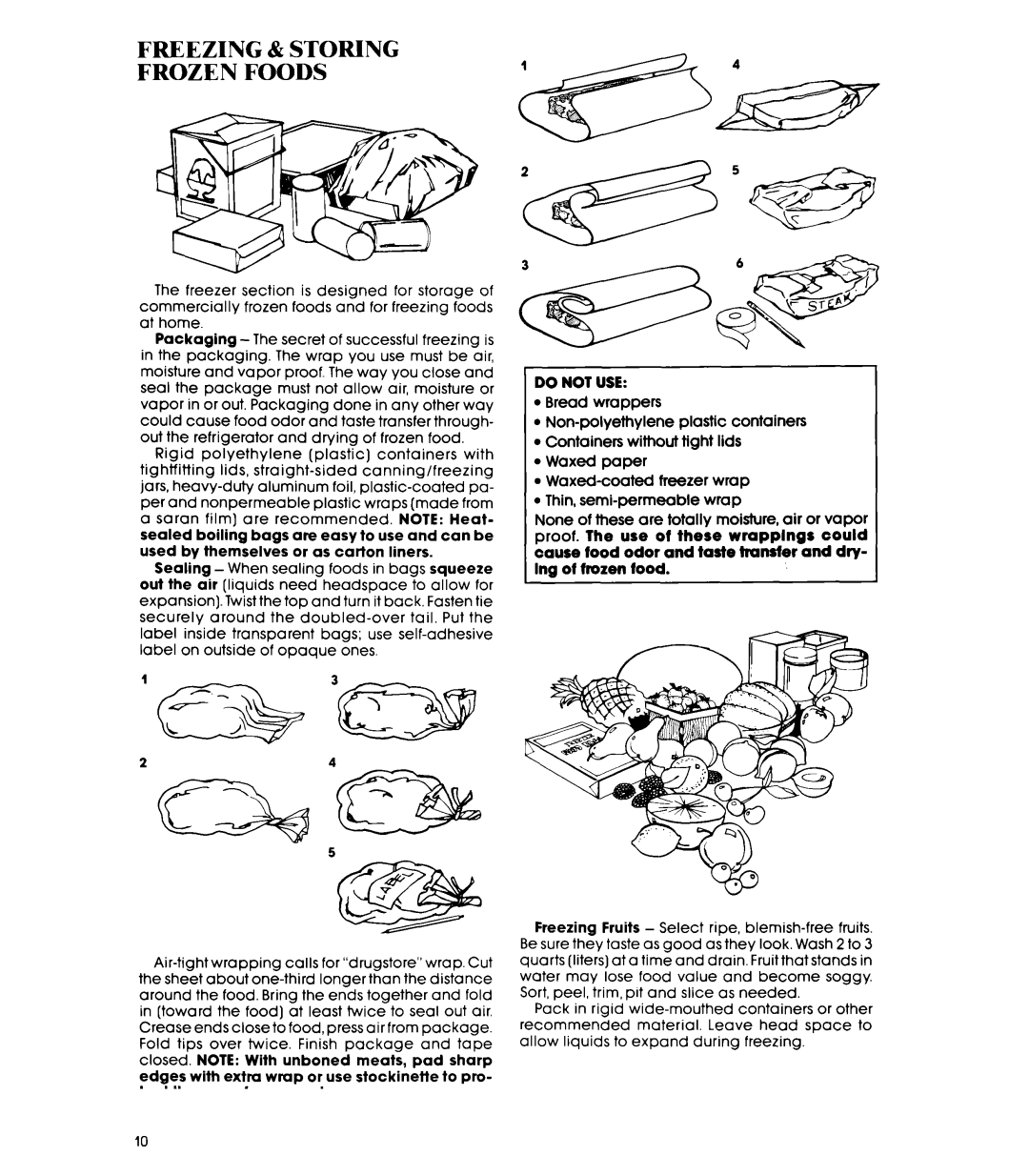 Whirlpool EL15SC manual Freezing & Storing Frozen Foods 