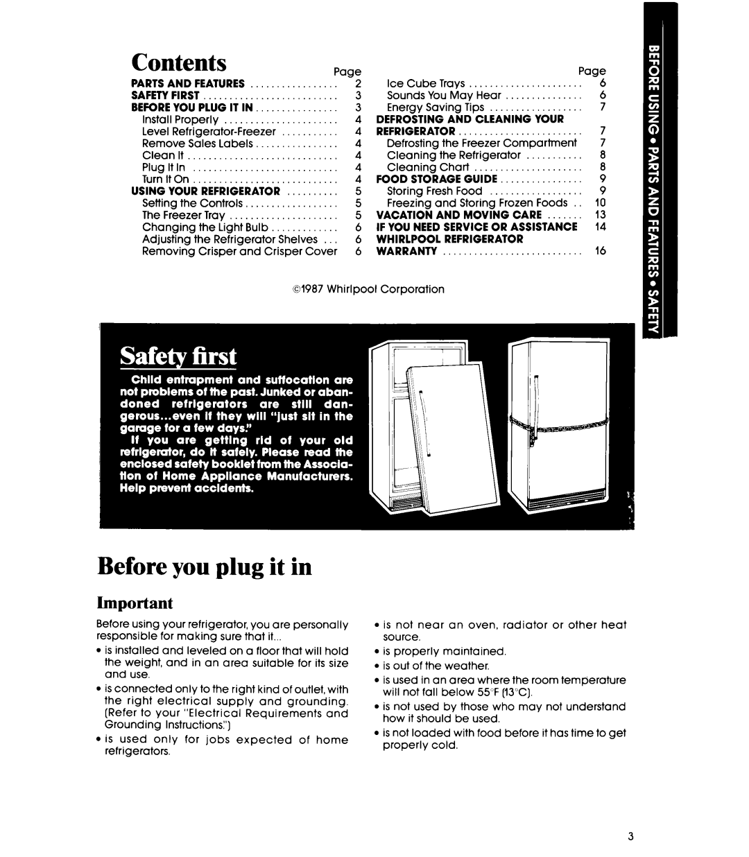 Whirlpool EL15SC manual Contents, Before you plug it in 
