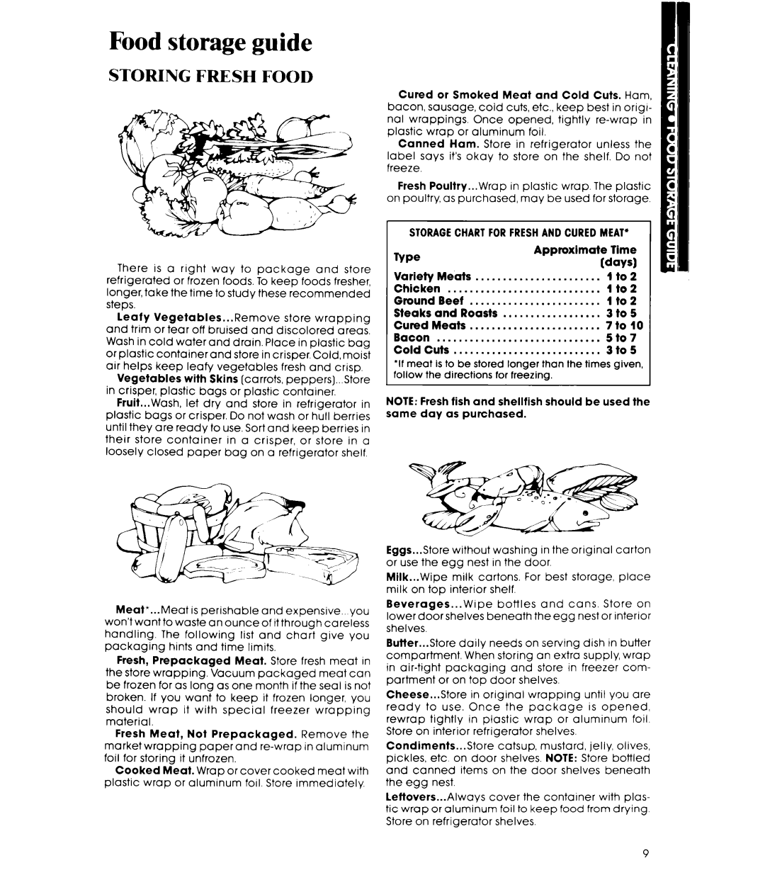 Whirlpool EL15SC manual Food storage guide, Storing Fresh Food 