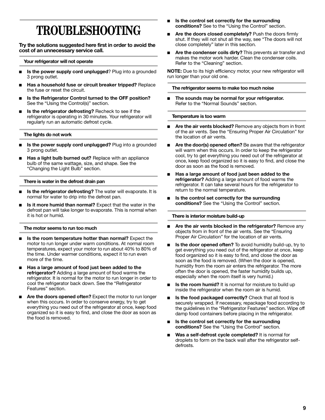 Whirlpool EL7ATRRKB00 manual Troubleshooting 