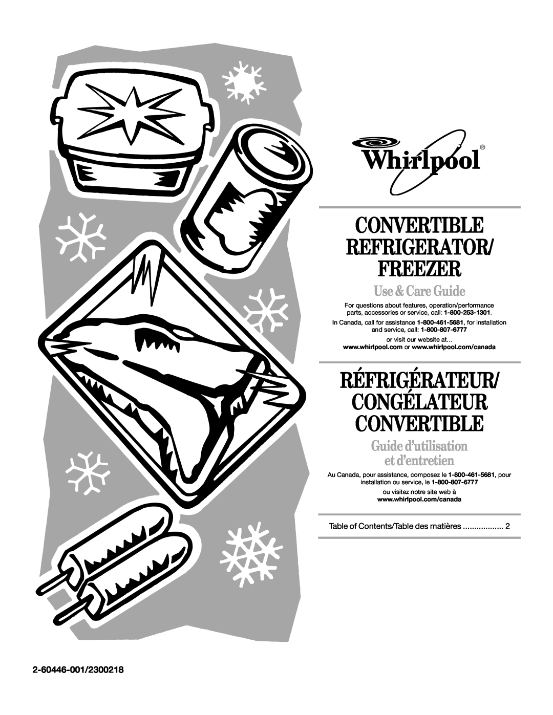 Whirlpool EL7JWKLMQ00 manual Convertible Refrigerator Freezer, Réfrigérateur Congélateur Convertible, Use & Care Guide 