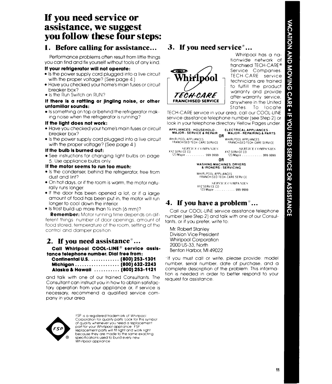 Whirlpool ELl5CCXR manual Before calling for assistance, If you need assistance, If you need service, If you have a problem 