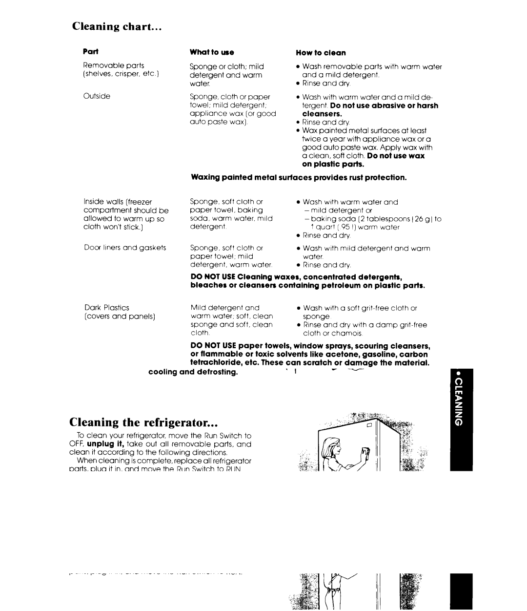 Whirlpool ELl5CCXR manual Cleaning chart 