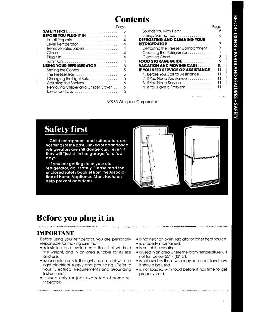 Whirlpool ELl5CCXR manual Contents, Before you plug it in 