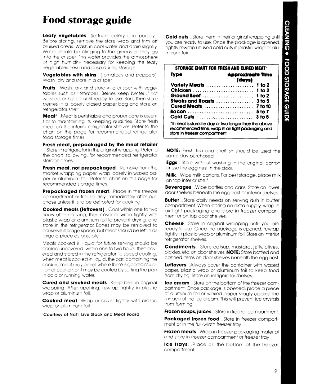 Whirlpool ELl5CCXR manual Food storage guide 