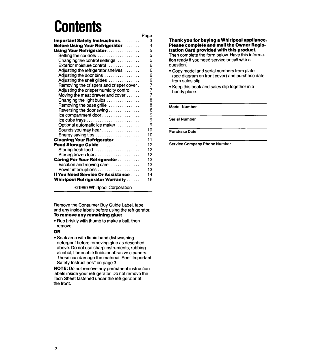 Whirlpool Ell8DK, Ell8RK manual Contents 