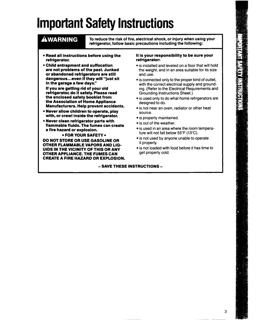 Whirlpool Ell8RK, Ell8DK manual ImportantSafetyInstructions 