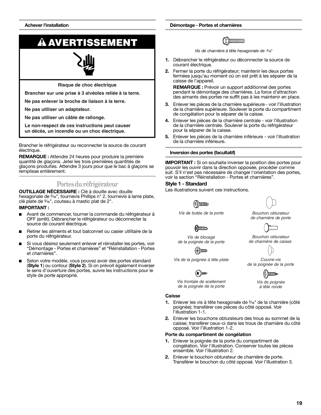 Whirlpool ER8MHKXRB00 warranty Portes du réfrigérateur 