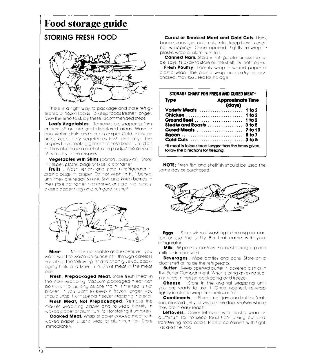 Whirlpool ET1 8MK manual Food storage guide, Storing Fresh Food 