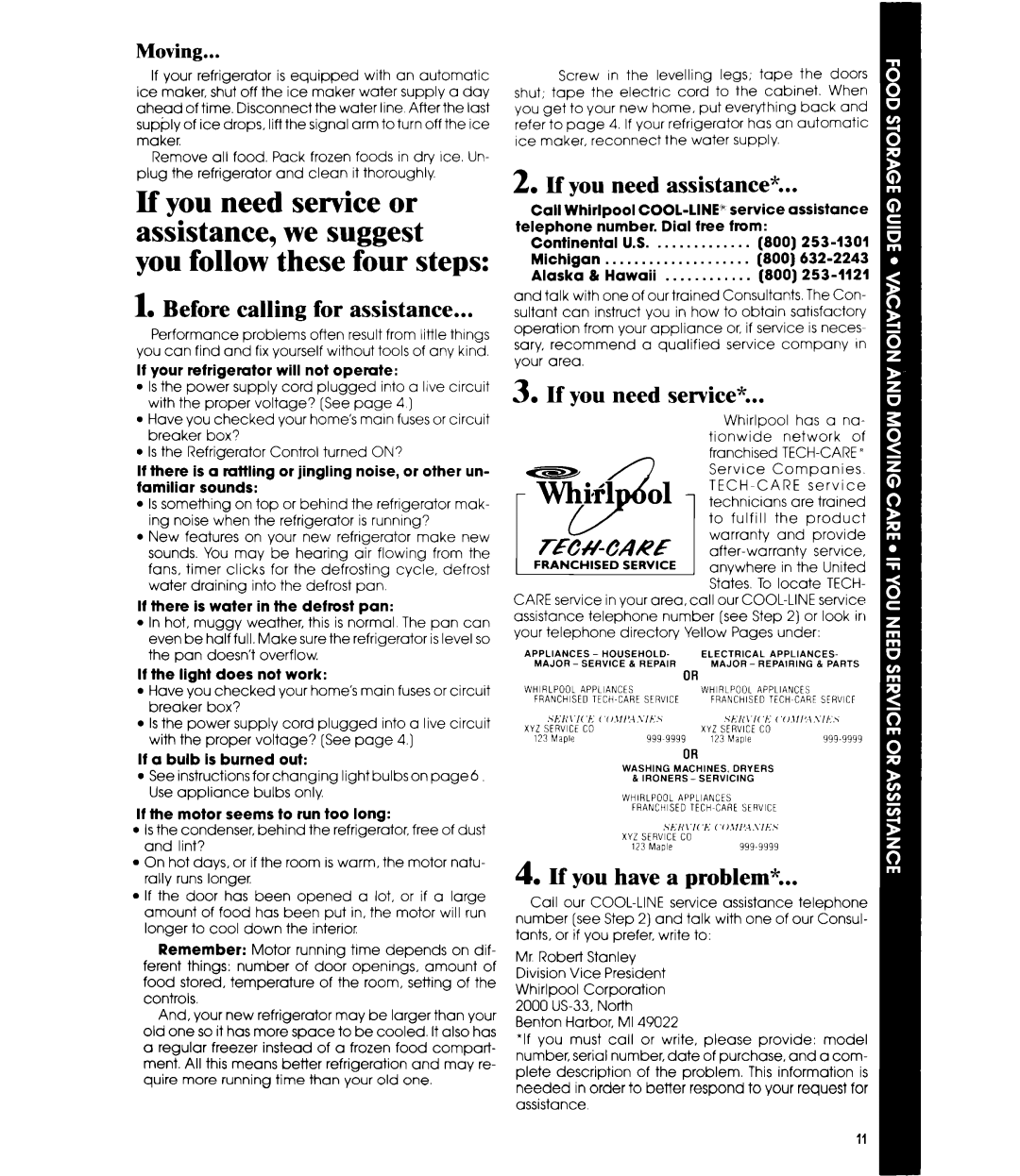 Whirlpool ET12AK manual Before calling for assistance, If you need assistance, If you need service, If you have a problem 