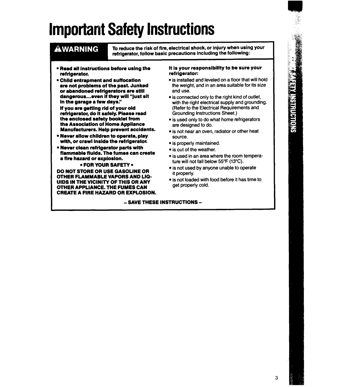 Whirlpool ET14LC, ET12LK manual LmportafltSafetyInstructions, For Your Safety 