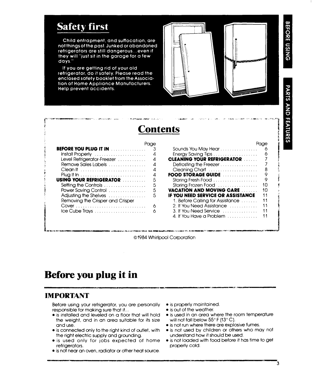Whirlpool ET12PC manual Contents, Before you plug it in 