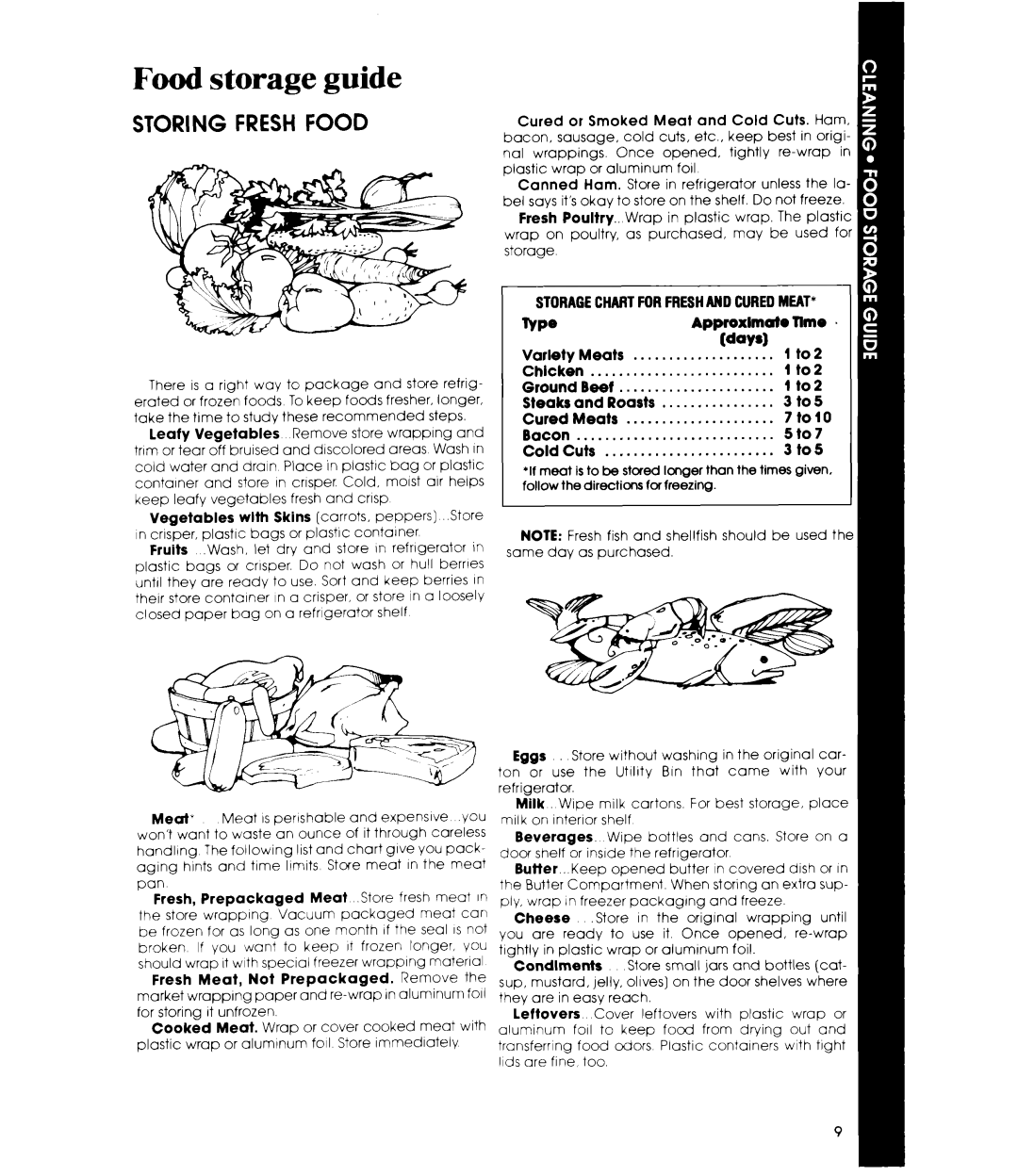 Whirlpool ET14AK manual Food storage guide, Storing Fresh Food 