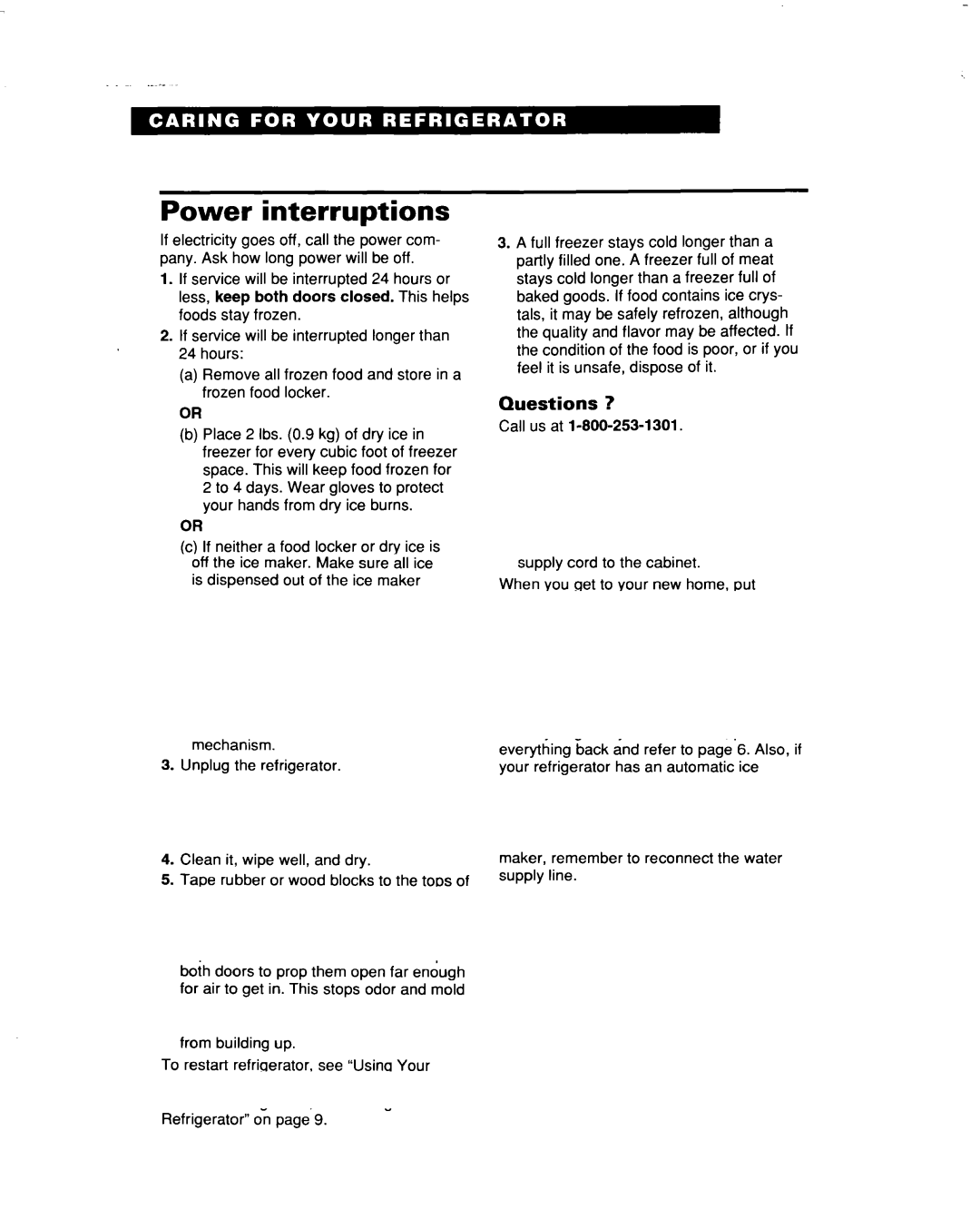 Whirlpool ET14CKXE, ET14NKXE warranty Power interruptions, Questions 