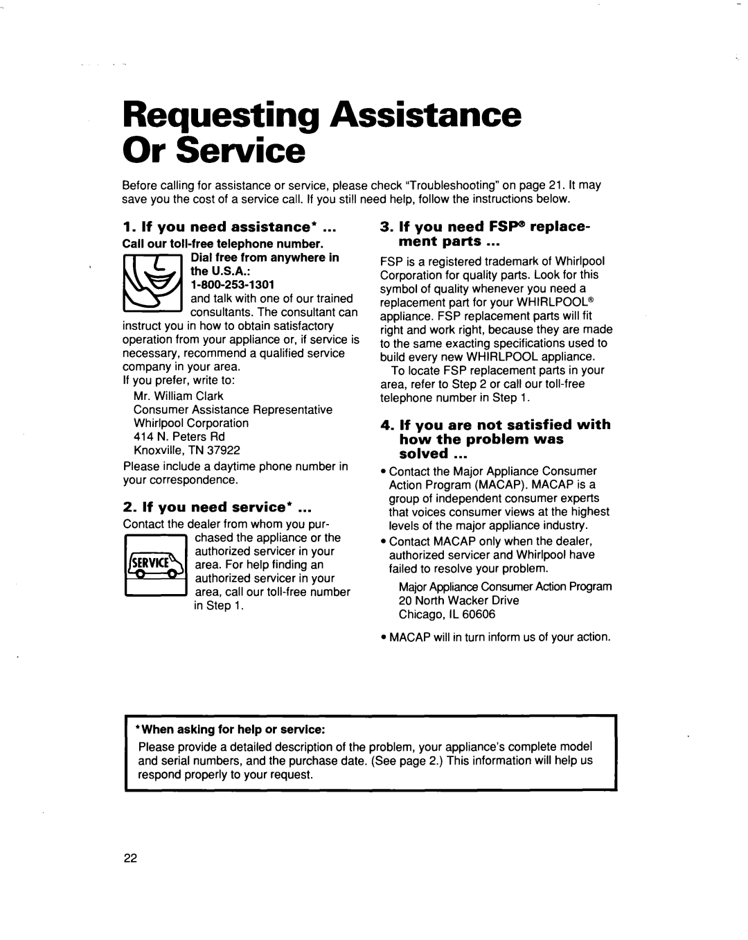 Whirlpool ET14CKXE, ET14NKXE warranty Requesting Assistance Or Service, If you need assistance, If you need service 