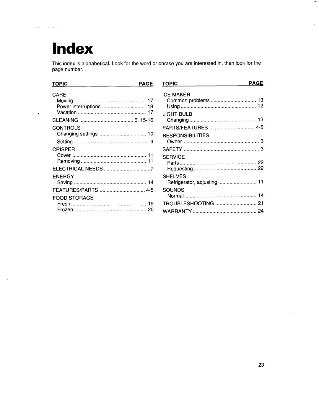 Whirlpool ET14NKXE, ET14CKXE warranty Index 