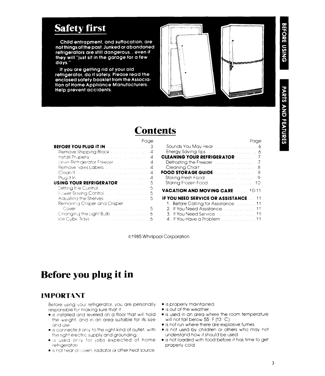 Whirlpool ET12DC, ET14DC manual Contents, Before you plug it 