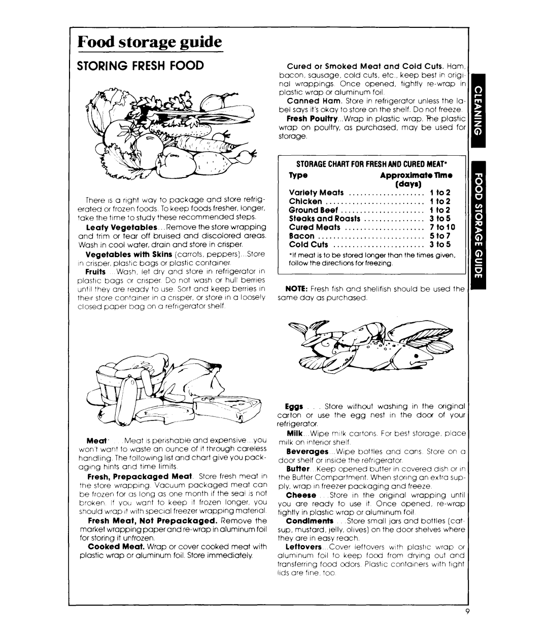 Whirlpool ET12DC, ET14DC manual Food storage guide, STORAGECHARTFORFRESHAN0 Curedmeat 