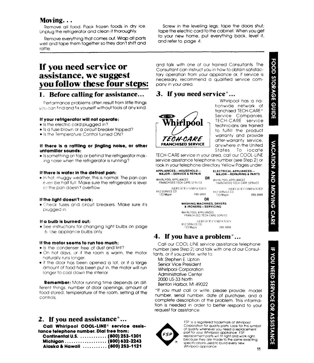 Whirlpool ET12DC manual Before calling for assistance, If you need assistance, If you needservice”, If you have a problem” 
