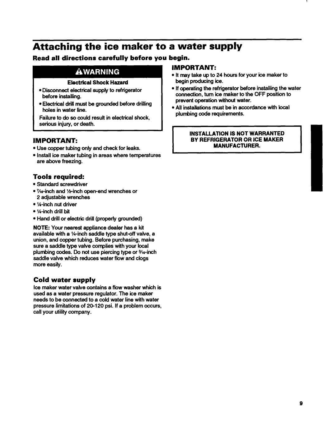 Whirlpool ET14HJXDN01 manual Attaching the ice maker to, Water supply 