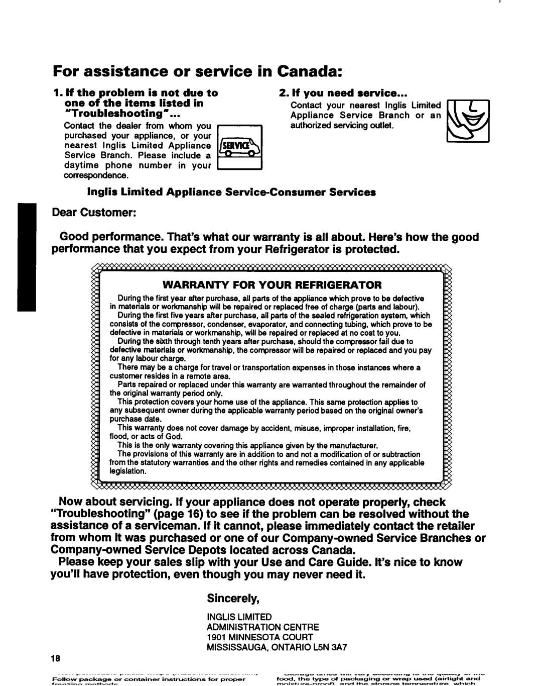 Whirlpool ET14HJXDN01 manual For assistance or service in Canada, Inglis Limited Appliance Service-Consumer Services 