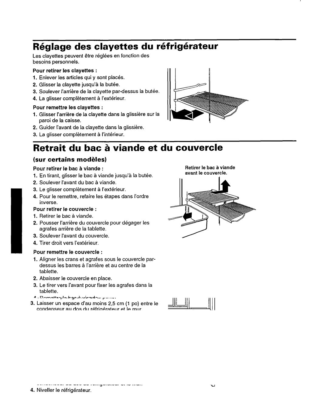 Whirlpool ET14HJXDN01 Reglage des clayettes du refrigkateur, Retrait du bat 6 viande et du couvercle, Sur certains mod&les 