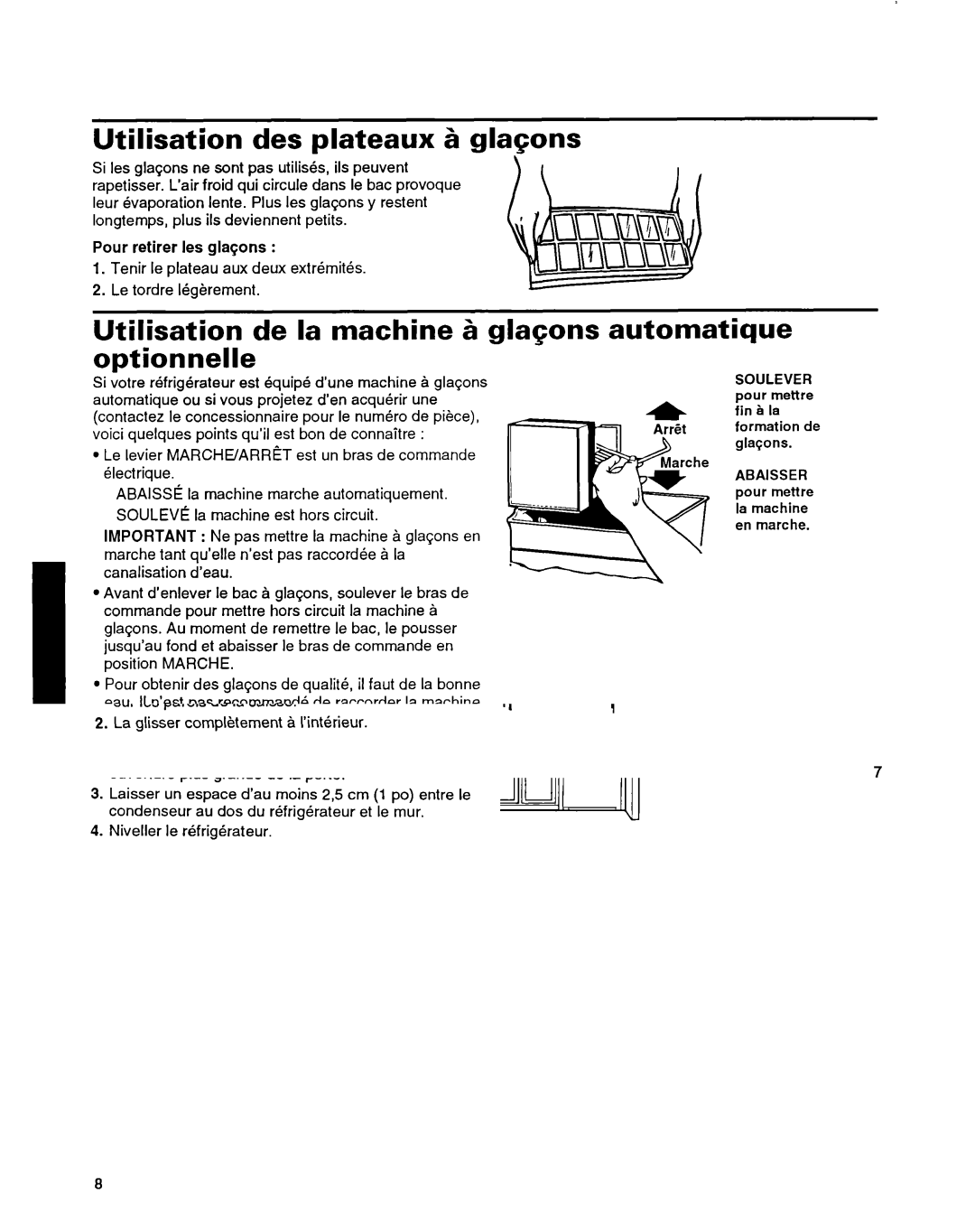 Whirlpool ET14HJXDN01 Utilisation des plateaux 6 glaqons, Utilisation de la machine 21glaqons optionnelle, Automatique 