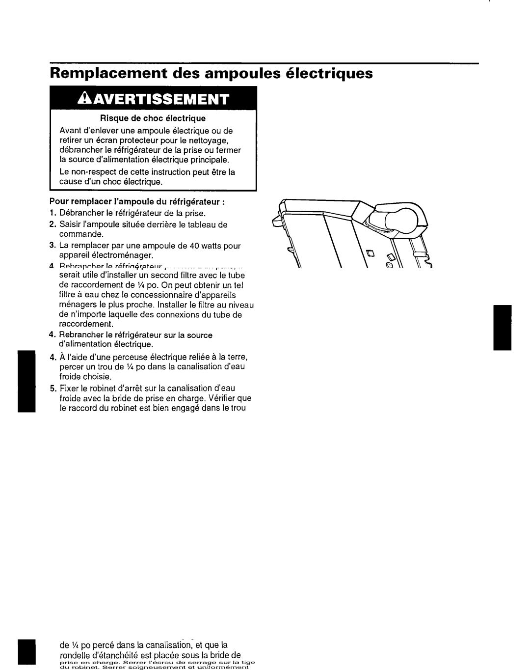 Whirlpool ET14HJXDN01 manual Remplacement des ampoules Glectriques 