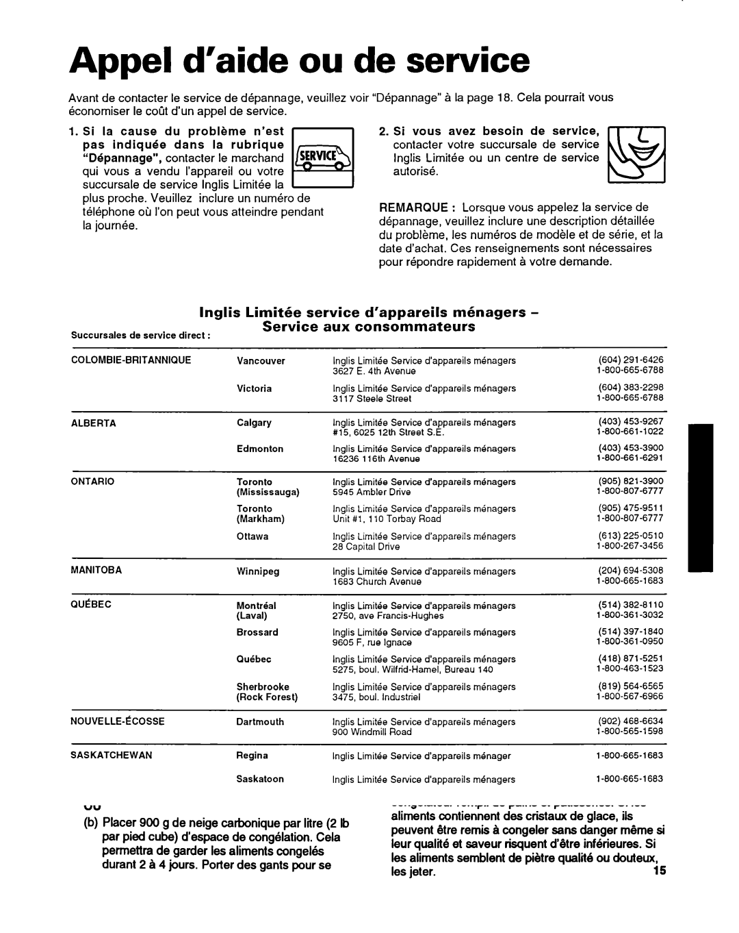 Whirlpool ET14HJXDN01 manual Appel d’aide ou de service, Colombie-Britannique 