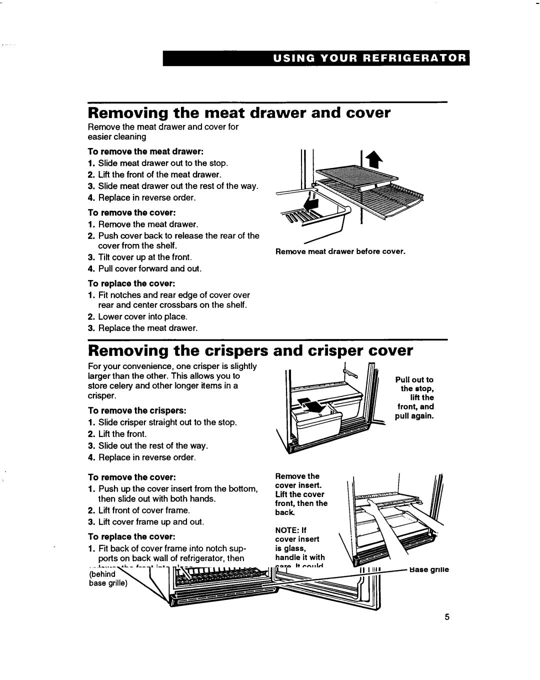 Whirlpool ET14JMXBN00 warranty Removing the meat drawer and cover, Removing the crispers, Crisper Cover 